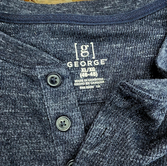 🤴👔 NWOT Men's Long sleeve henly thermal Dark Navy shirt in XL by George - Picture 4 of 10